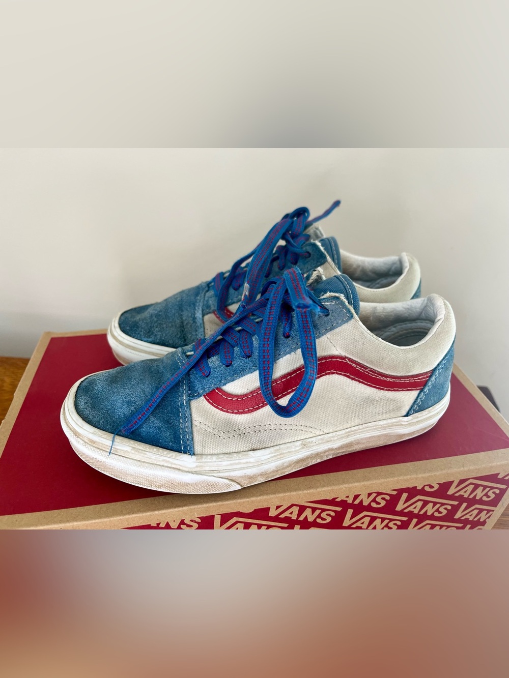Vans Old Skool Ward Shoes Women's 5.5 Mens Size 4 Customs Teal White Red Low Cut